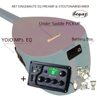 2741 Pro Baglama Saz Kurzhals 39K Akustik oder Auswahl mit EQ Preamp Beyaz